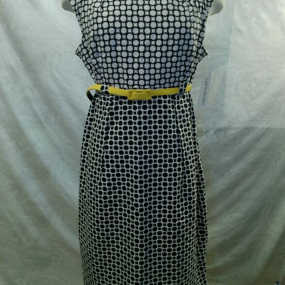 SHELBY & PALMER Women's Black/White w/Yellow Belt Sleeveless Dress - Size 14 202 - Picture 1 of 15